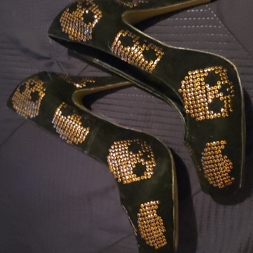 Iron Fist Black Heels with Gold Skull Accents